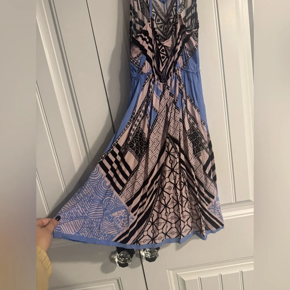 PEACH PUFF BLUE PATTERNED TANK DRESS SIZE LARGE - Picture 6 of 6